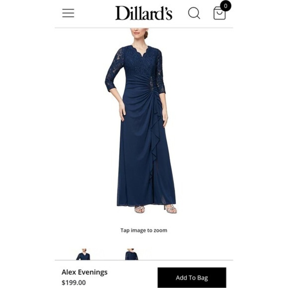 Alex Evenings Navy Blue Lace 3/4 Illusion Sleeve A-line Formal Gown Dress 16 - Picture 14 of 16
